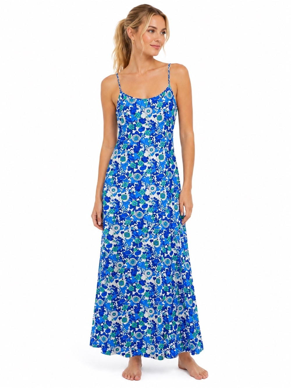 Frankies Bikinis Isabel Floral Maxi Dress Size XS Sleeveless Blue Resort Beach